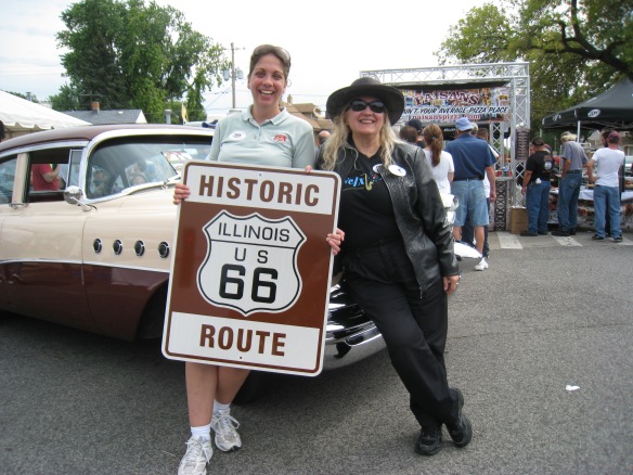 Stacy Conn of the IL Route 66 Scenic Byway (L) and yours truly at the 2013  Berwyn Route 66 Car Show.  Photo copyright 2013 by M.R. Traska; all rights reserved.